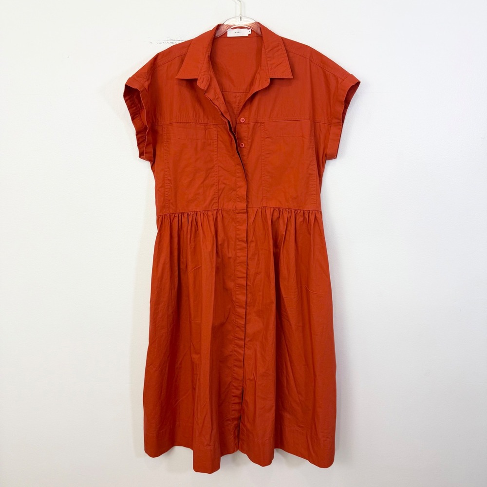 MAYE Harper Shirtdress Rust Orange Cotton Midi Dress Size Medium